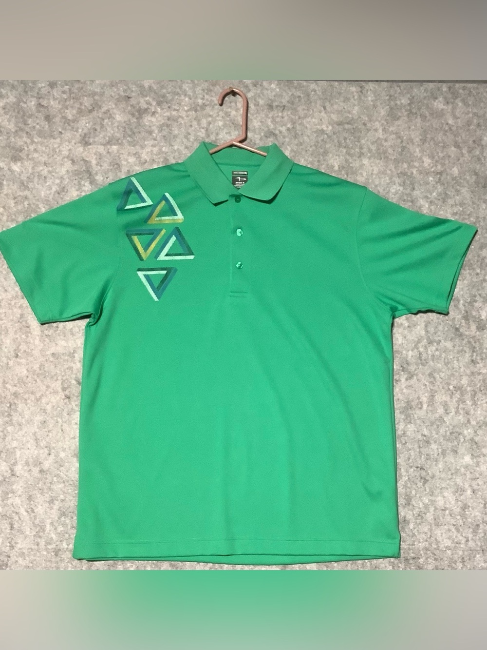 Men's Bright Green Golf Polo with Triangular Accent Sz Large